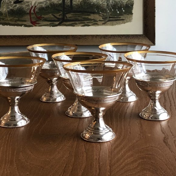 Dessert glasses + sterling silver holders(vintage) - Picture 4 of 8